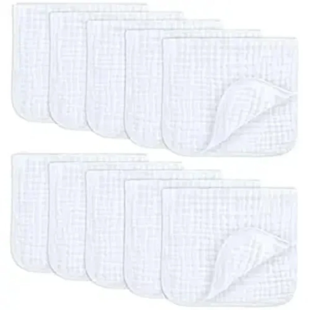 Comfy Cubs Muslin Baby Burp Cloths Pack 10 Large 6 Layer Soft Cotton White
